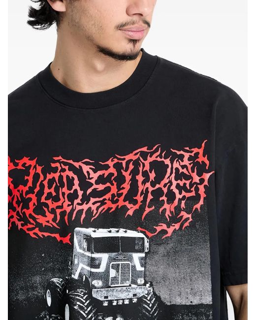 Pleasures Black Graphic-Print T-Shirt for men