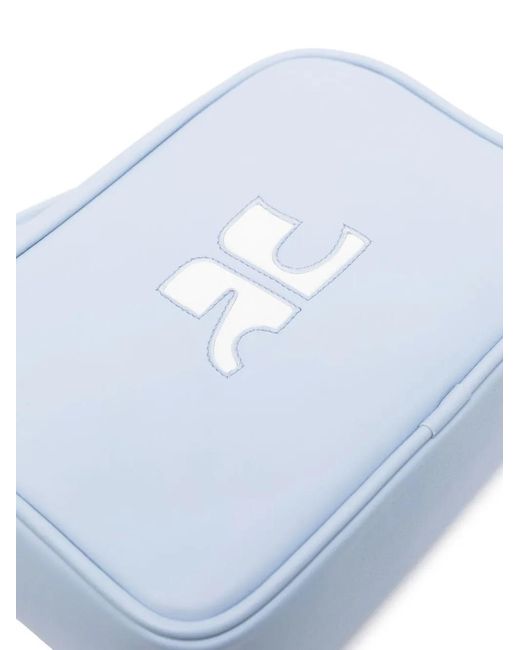 Courreges Blue Logo-Patch Leather Crossbody Bag