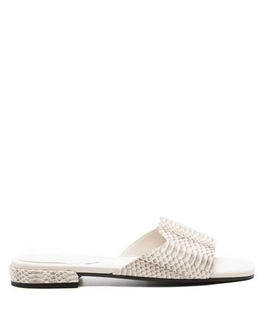 Jimmy Choo White Dina Snakeskin-Print Sandals