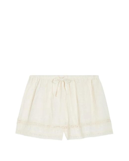SOLAQUA White Beau Lace-Trim Floral-Embroidered Shorts