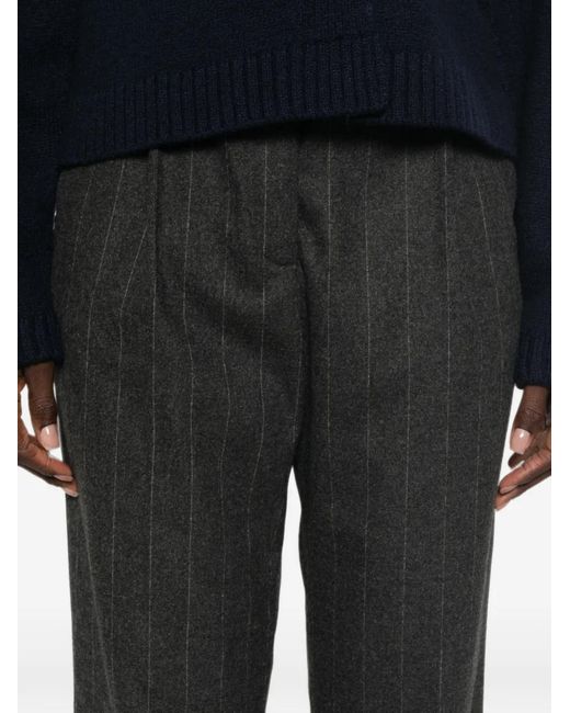 Herno Black Pinstripe-Pattern Pleated Tailored Trousers