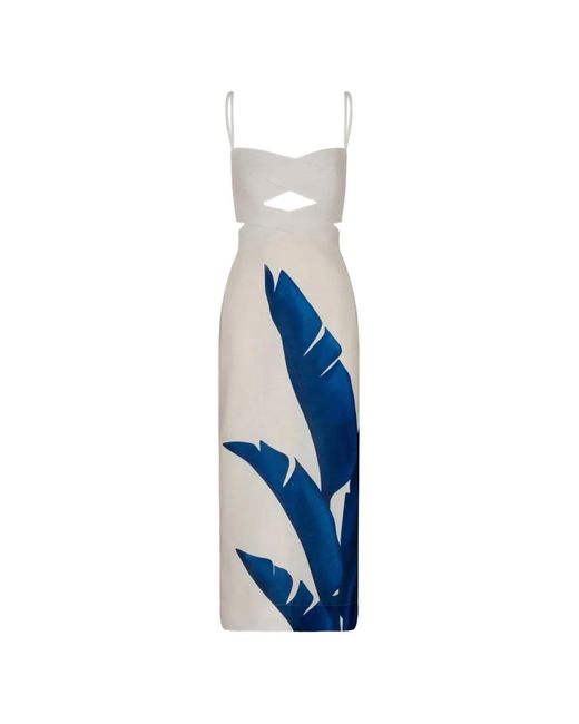 ANDRES OTALORA Blue Recuerdos Cut-Out Leaf-Print Midi Dress