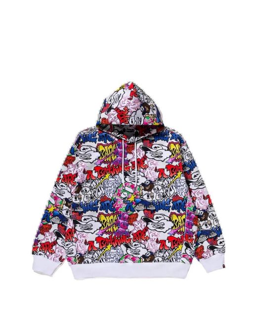 A Bathing Ape Red Graffiti-Pattern Hoodie for men