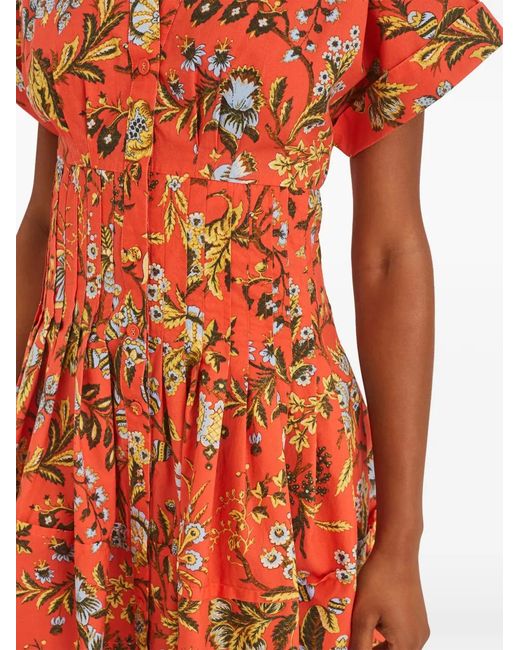 Cara Cara Orange Nash Floral Shirt-Style Mini Dress