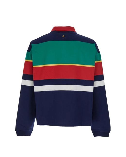 Versace Blue Sweatshirt "Strips" With Logo Print Details On The Front for men