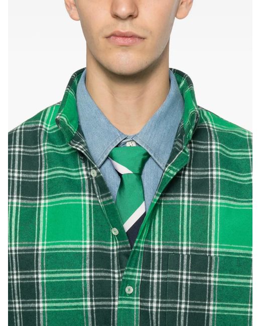 LC23 Green Plaid-Pattern Pocket Shirt for men