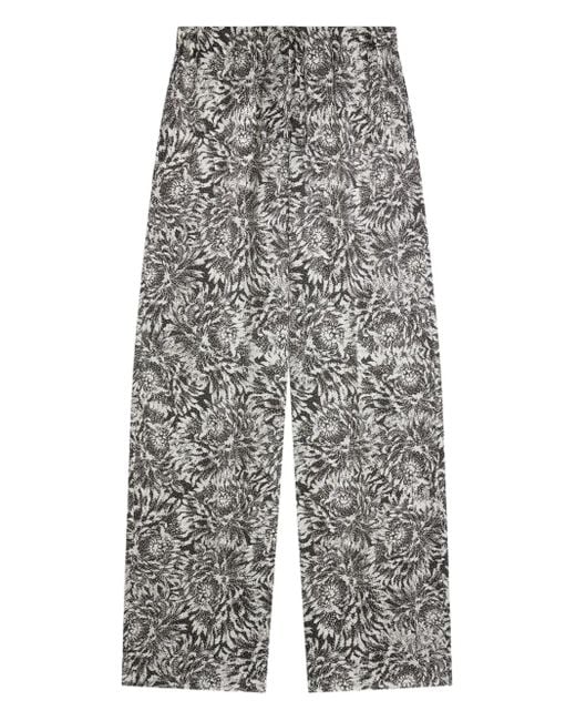 Dries Van Noten Gray Floral-Pattern Trousers