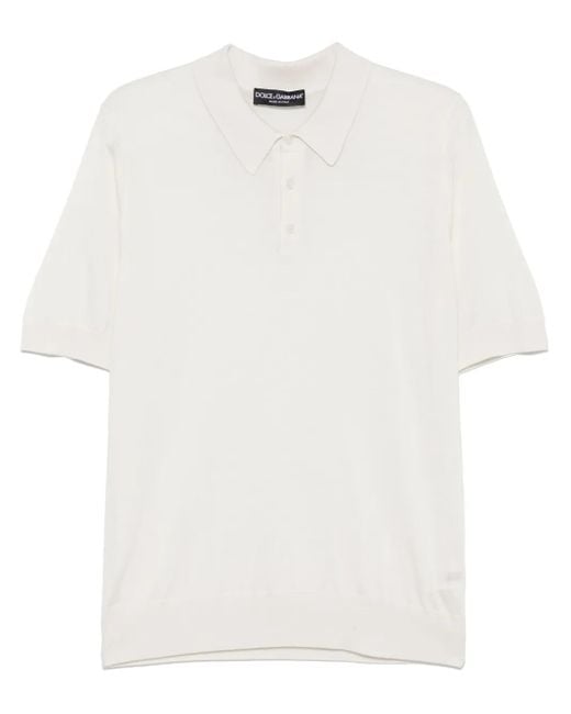 Dolce & Gabbana White Fine-Knit Polo Shirt for men