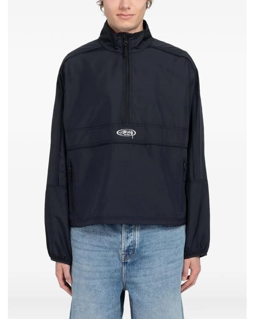 Stussy Blue Veste À Logo Imprimé À Zip Partiel