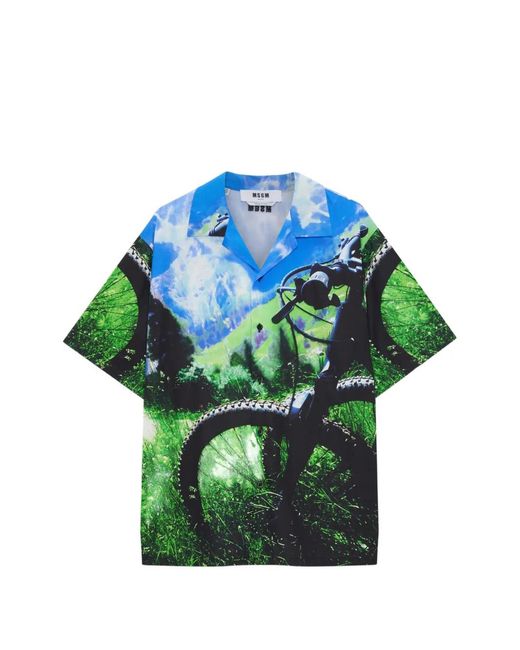 MSGM Blue Chemise À Col Ouvert for men