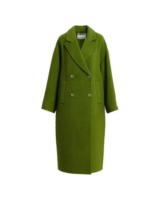Essentiel Antwerp Green Kelp Double-Breasted Oversized Coat