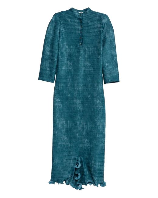 Fendi Blue Button Ruffled Midi Dress