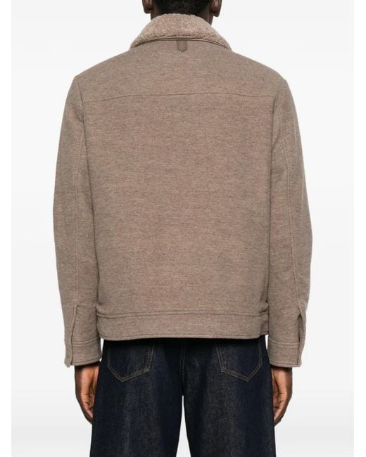 Canali Brown Shearling-Collar Patch-Pocket Jacket for men