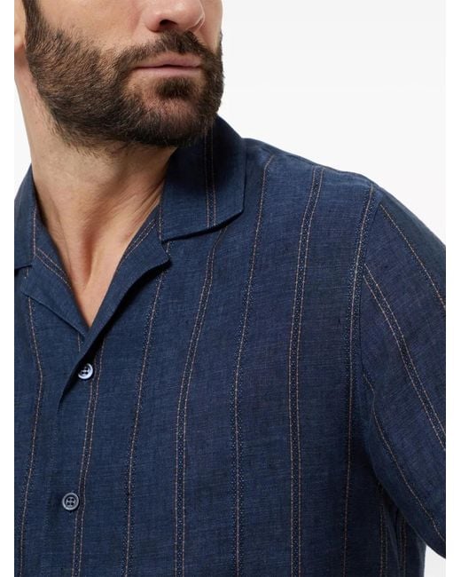 Brunello Cucinelli Blue Short-Sleeve Linen Shirt for men