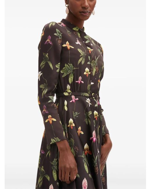 Oscar de la Renta Black Orchid Silk Twill Midi Dress