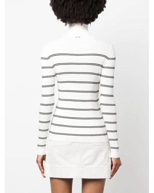 Liu Jo White Striped Roll-Neck Ribbed-Knit Jumper