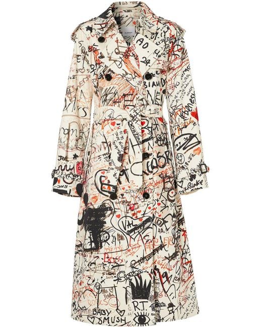 Burberry White Graffiti Print Trench Coat