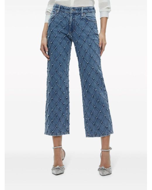 Alice + Olivia Blue Weezy Quilted Cropped Jeans
