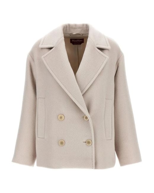 Max Mara Jas Van Alpaca-Scheerwolblend Met Dubbele Rij Knopen in het Natural