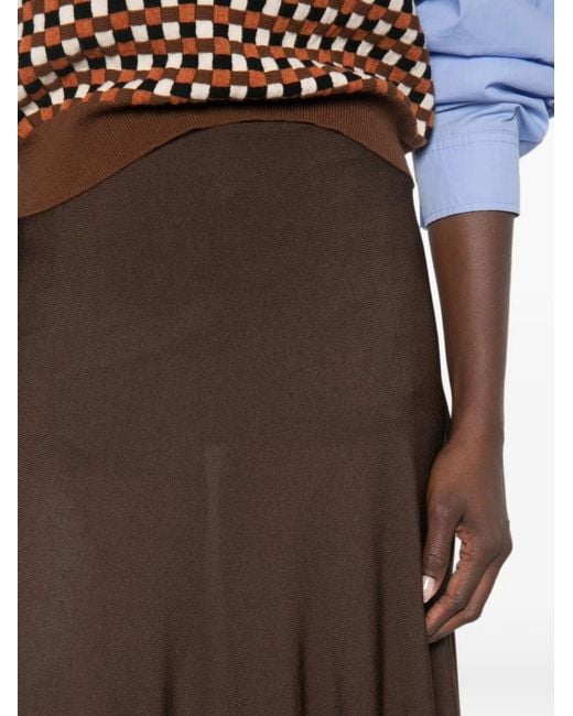Sandro Brown Knitted Flared Midi Skirt