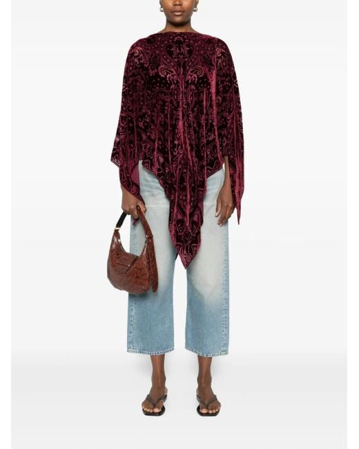 Etro Red Paisley-Pattern Velvet Poncho