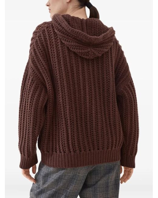 Brunello Cucinelli Brown Open-Knit Cardigan
