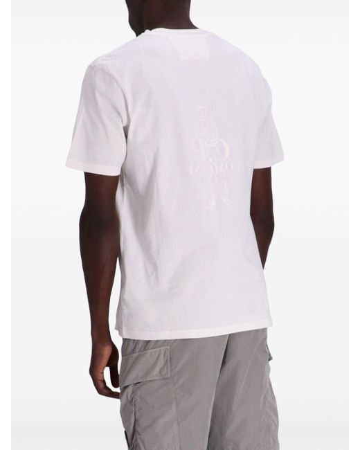 C P Company White Artisanal Card Cotton T-shirt for men