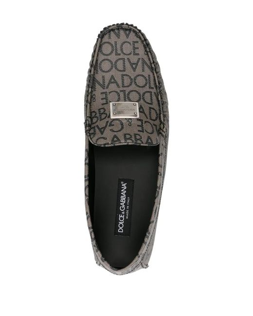 Dolce & Gabbana Gray Logo-Jacquard Canvas Loafers for men
