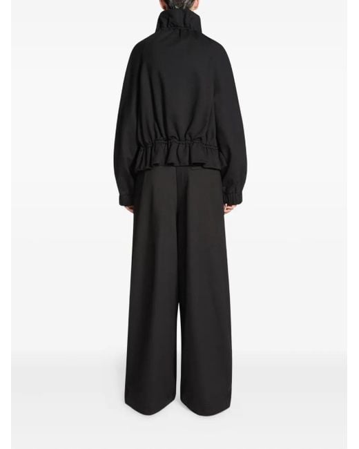 Dries Van Noten Black Ruffled-Neck Zip-Up Jacket