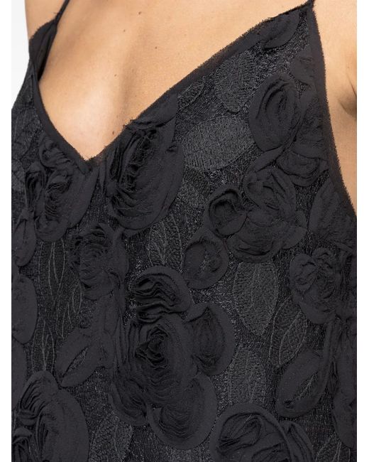 Nissa Black 3D Floral Embroidery Mini Dress
