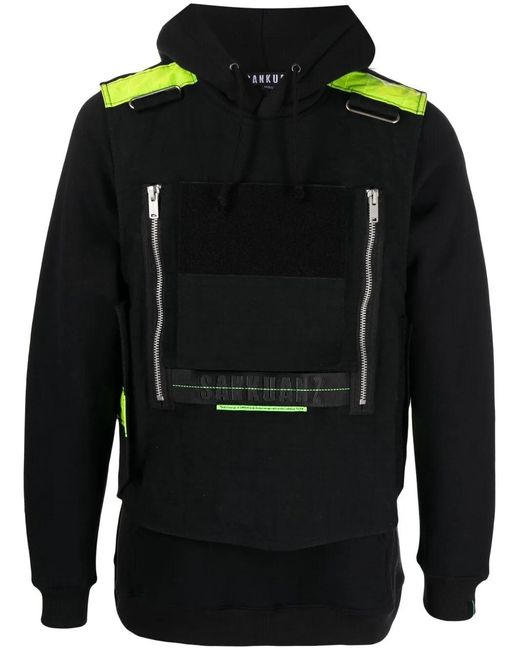 Sankuanz Black Layered Reflective-Detail Hoodie