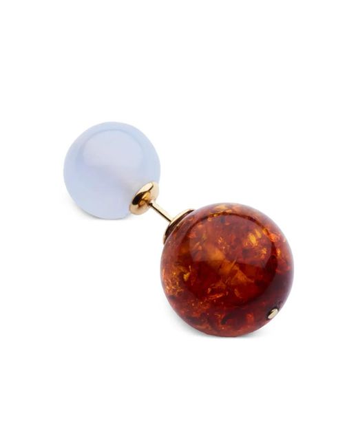 Luminous 27 Red Bolas Duo Chalcedony And Amber Earring