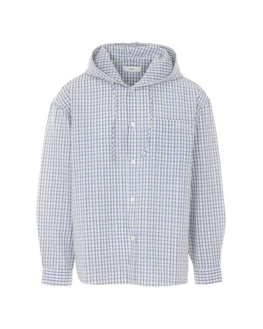 DUNST Gray Hooded Check Shirt Jacket for men