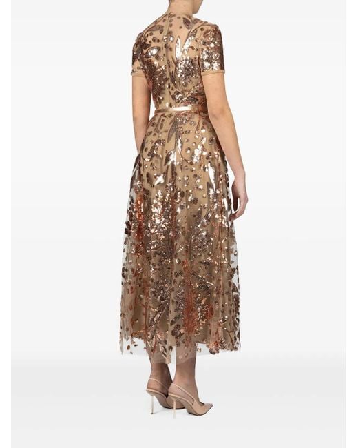 Elie Saab Midi-Jurk Met Borduurwerk in het Natural