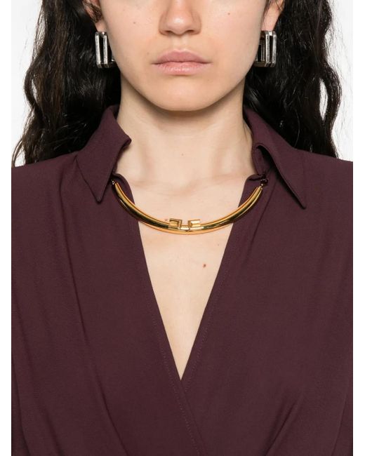 Elisabetta Franchi Purple Bordeaux Midi Dress With Deep V-Neck