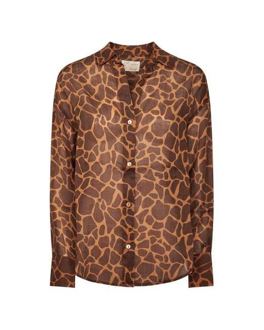 Mc2 Saint Barth Brown Giraffe-Print Button-Up Shirt