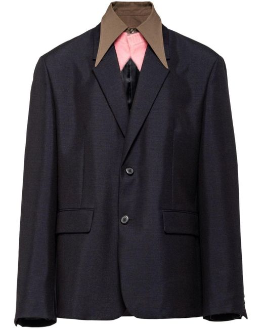 Prada Blue Single-breasted Mohair Jacket for men