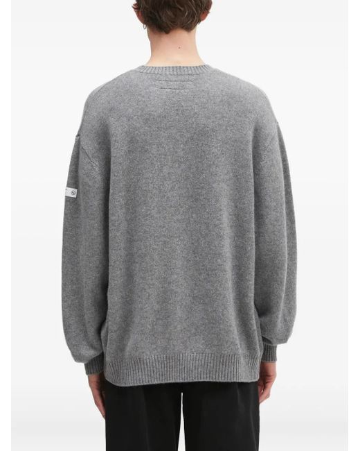 Neighborhood Gray Logo-Patch Crew-Neck Sweater for men