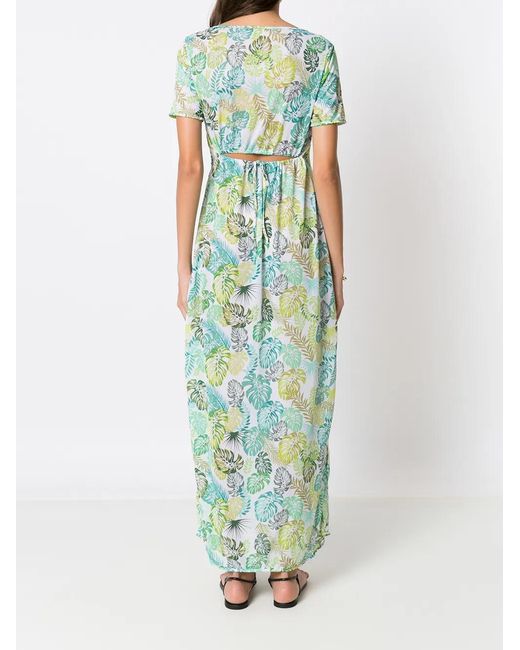 Amir Slama Green Palm Leaf Print Midi Dress
