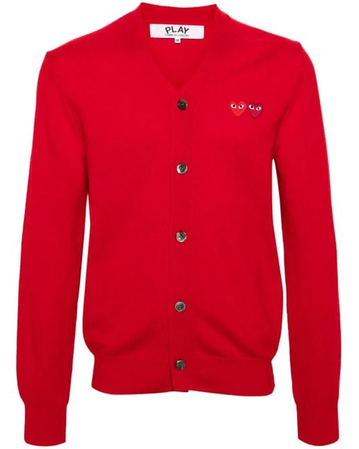 COMME DES GARÇONS PLAY Red Double-Heart Wool Cardigan