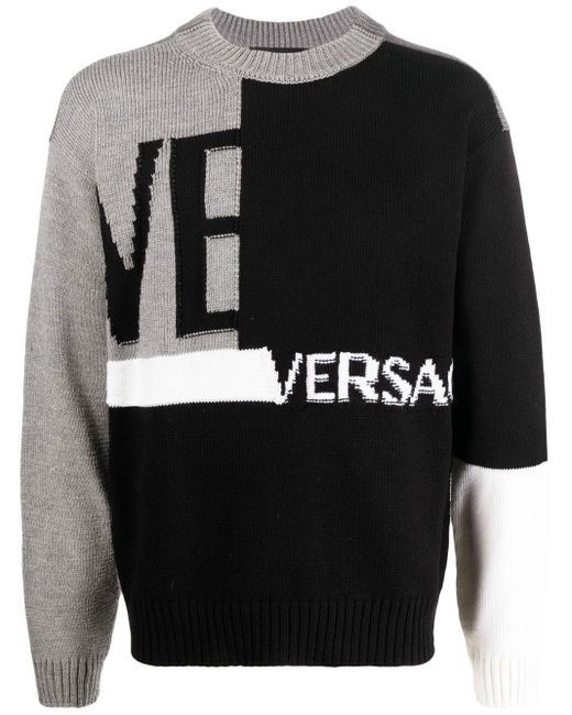 Versace Logo-knit Wool Jumper in Black for Men | Lyst Canada
