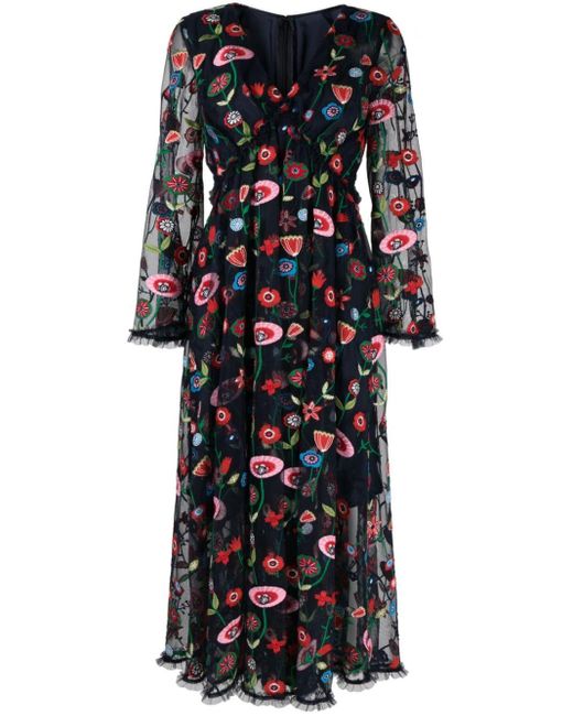 Talbot Runhof Floral-embroidered Tulle Maxi Dress in Black | Lyst