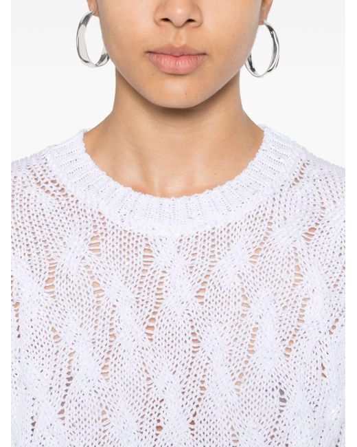 Peserico White Sequin-embellished Cable-knit Jumper