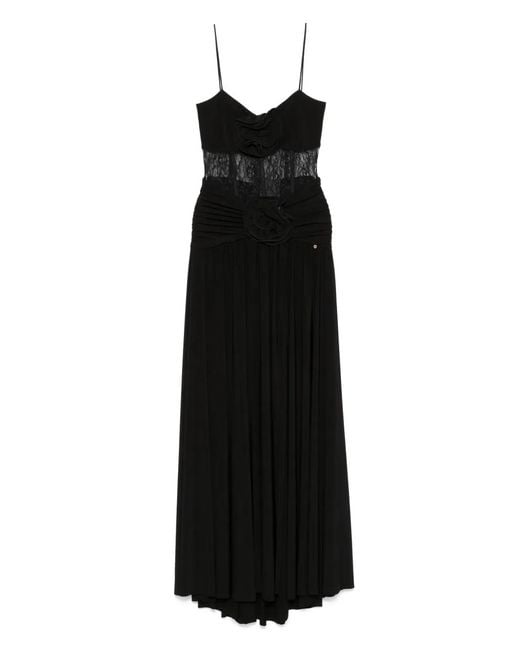 Nissa Black Floral-Appliqué Maxi Dress