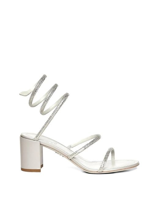 Rene Caovilla White Cleo Crystal-Embellished Heeled Sandals