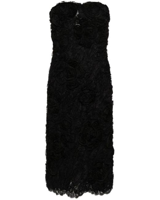 Ermanno Scervino Black Strapless Lace Midi Dress