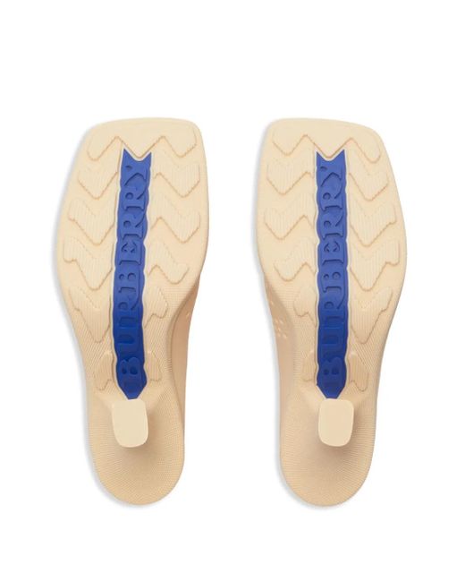 Burberry White Equestrian Knight Square-Toe Mules