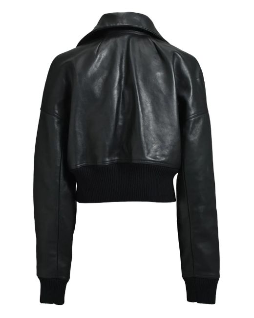 Rick Owens Black Cropped Leather Zip-Front Jacket for men