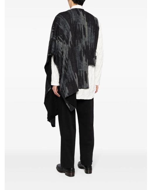 Yohji Yamamoto Black Graphic-Print Textured Asymmetric Vest for men