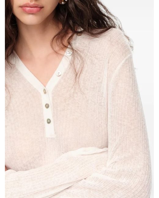 Bimba Y Lola White Ivory Ribbed Sweater With Buttoned Neckline